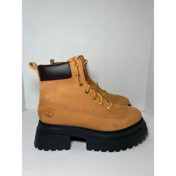 Timberland Women’s Sky 6-Inch Sz 9 Lace Up Wheat Nubuck Leather Platform Boots - Picture 1 of 8